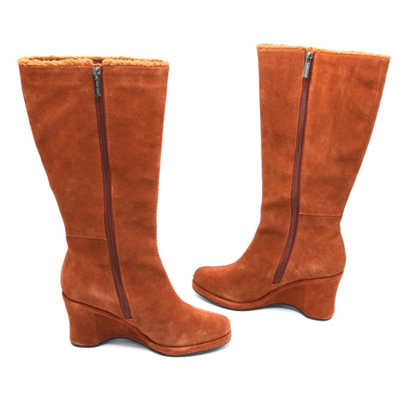 VICTORIA’S SECRET x COLIN STUART Suede Boots Wedge Heel Rust Cognac - Picture 5 of 9